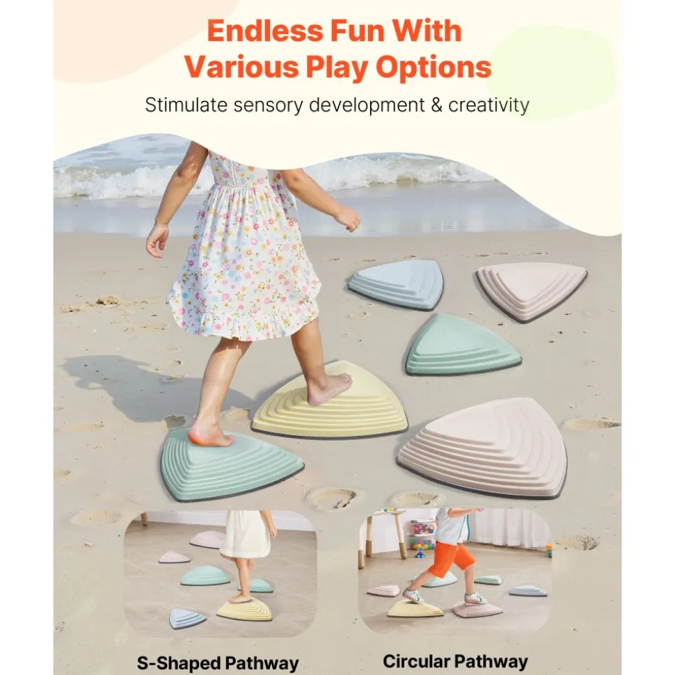 VEVOR Balance Stepping Stones for Kids, 6 PCS, Up to 220 lbs, Non-Slip Toddlers Sensory Stepping Stones, Obstacle Course Coordination Game Toys Indoor or Outdoor Play for Children Aged 3 4 5 6 7 8+