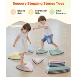 VEVOR Balance Stepping Stones for Kids, 6 PCS, Up to 220 lbs, Non-Slip Toddlers Sensory Stepping Stones, Obstacle Course Coordination Game Toys Indoor or Outdoor Play for Children Aged 3 4 5 6 7 8+