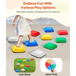 VEVOR Balance Stepping Stones for Kids, 10 PCS, Up to 220 lbs, Non-Slip Toddlers Sensory Stepping Stones, Obstacle Course Coordination Game Toys Indoor or Outdoor Play for Children Aged 3 4 5 6 7 8+