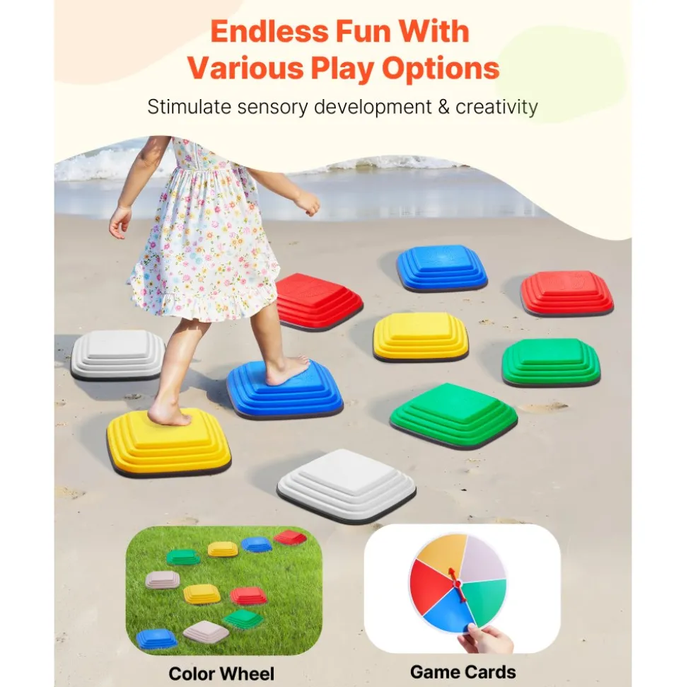 VEVOR Balance Stepping Stones for Kids, 10 PCS, Up to 220 lbs, Non-Slip Toddlers Sensory Stepping Stones, Obstacle Course Coordination Game Toys Indoor or Outdoor Play for Children Aged 3 4 5 6 7 8+