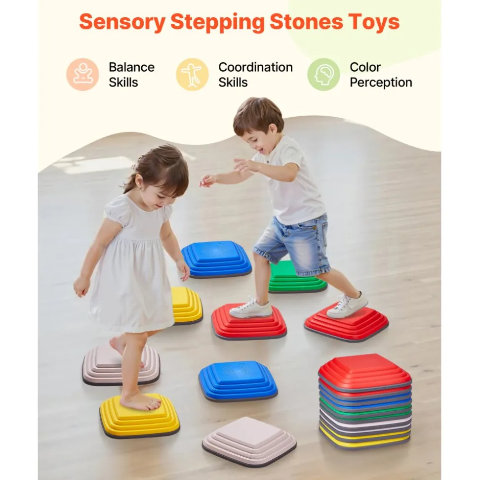 VEVOR Balance Stepping Stones for Kids, 10 PCS, Up to 220 lbs, Non-Slip Toddlers Sensory Stepping Stones, Obstacle Course Coordination Game Toys Indoor or Outdoor Play for Children Aged 3 4 5 6 7 8+