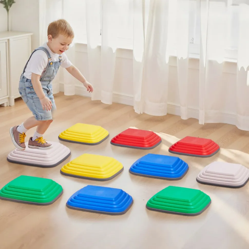 VEVOR Balance Stepping Stones for Kids, 10 PCS, Up to 220 lbs, Non-Slip Toddlers Sensory Stepping Stones, Obstacle Course Coordination Game Toys Indoor or Outdoor Play for Children Aged 3 4 5 6 7 8+