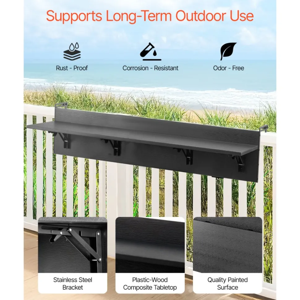 VEVOR Balcony Hanging Table, 19 x 24 in Metal Folding Balcony Railing Table, Outdoor Balcony Bar Table for Railings, 5-Level Adjustable, Fit Railing from 1" to 4.7", Serving Table for Patio & Deck