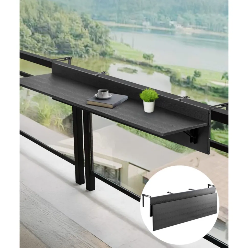 VEVOR Balcony Hanging Table, 19 x 24 in Metal Folding Balcony Railing Table, Outdoor Balcony Bar Table for Railings, 5-Level Adjustable, Fit Railing from 1" to 4.7", Serving Table for Patio & Deck