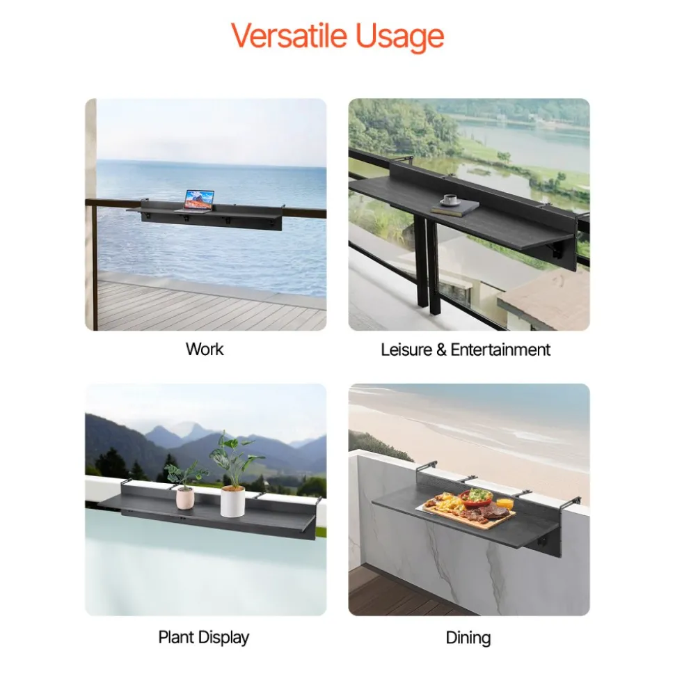 VEVOR Balcony Hanging Table, 19 x 24 in Metal Folding Balcony Railing Table, Outdoor Balcony Bar Table for Railings, 5-Level Adjustable, Fit Railing from 1" to 4.7", Serving Table for Patio & Deck