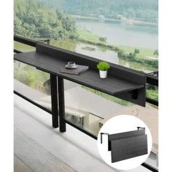 VEVOR Balcony Hanging Table, 12 x 32 in Folding Balcony Railing Table, Outdoor Balcony Bar Tables for Railings, 50 lbs Loading, Fit Railing from 1