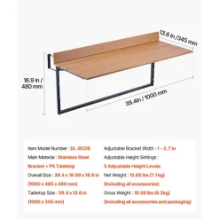 VEVOR Balcony Hanging Table, 25 x 24 in Folding Balcony Railing Table, Outdoor Balcony Bar Table for Railings, 4-Level Adjustable, Fit Railing from 1