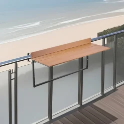 VEVOR Balcony Hanging Table, 25 x 24 in Folding Balcony Railing Table, Outdoor Balcony Bar Table for Railings, 4-Level Adjustable, Fit Railing from 1