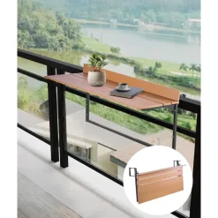 VEVOR Balcony Hanging Table, 25 x 24 in Folding Balcony Railing Table, Outdoor Balcony Bar Table for Railings, 4-Level Adjustable, Fit Railing from 1