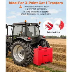 VEVOR Ballast Box, 3-Point Category 1 Tractor Ballast of 800lbs Capacity, for 2 Inch Hitch Receiver, Heavy-Duty Steel 4.3 ft³ Large Volume Loader Attachment with Sliding Door, Red