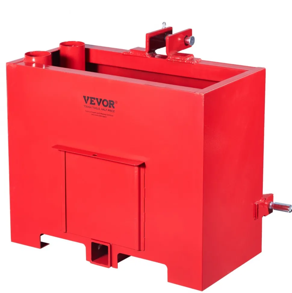 VEVOR Ballast Box, 3-Point Category 1 Tractor Ballast of 800lbs Capacity, for 2 Inch Hitch Receiver, Heavy-Duty Steel 4.3 ft³ Large Volume Loader Attachment with Sliding Door, Red