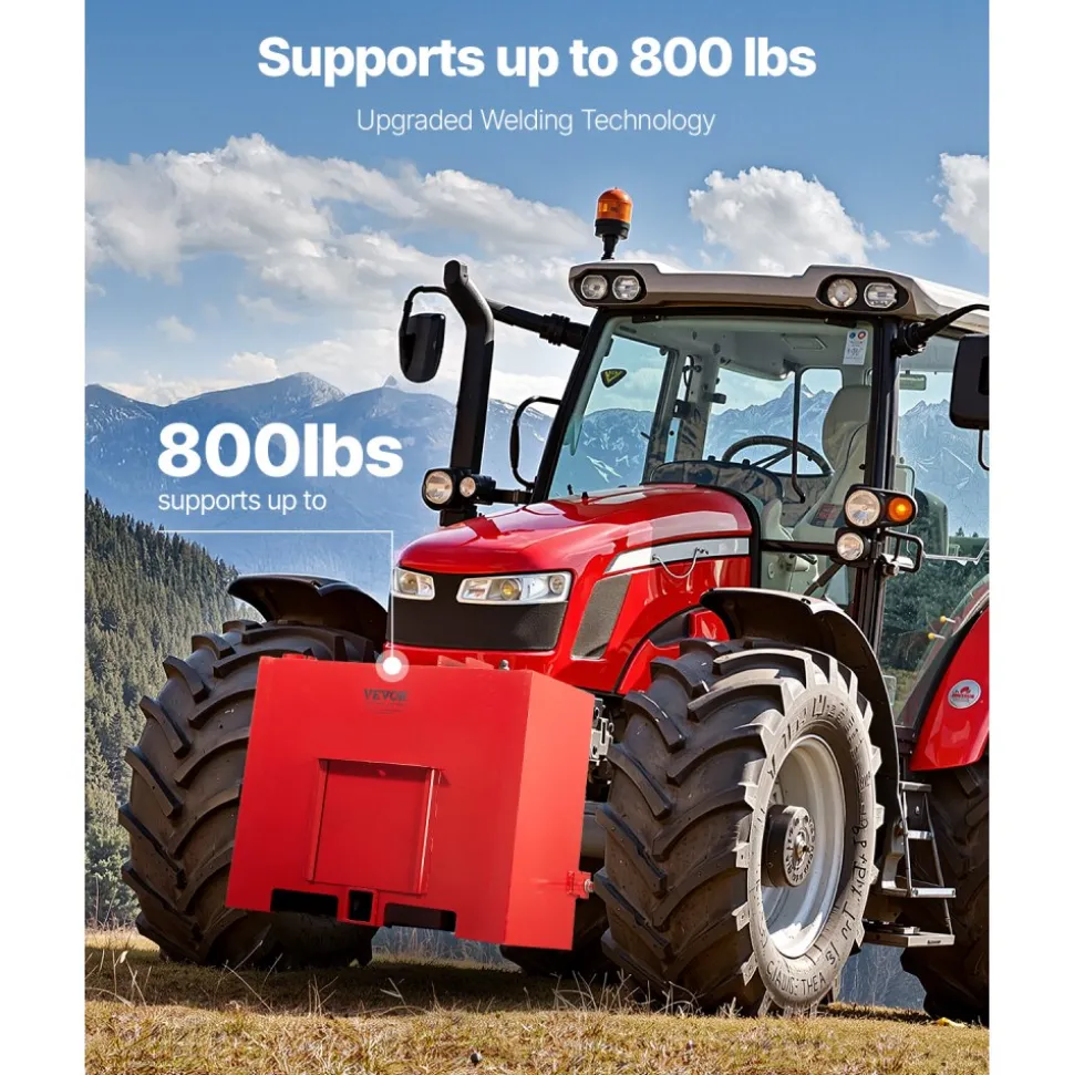 VEVOR Ballast Box, 3-Point Category 1 Tractor Ballast of 800lbs Capacity, for 2 Inch Hitch Receiver, Heavy-Duty Steel 4.3 ft³ Large Volume Loader Attachment with Sliding Door, Red