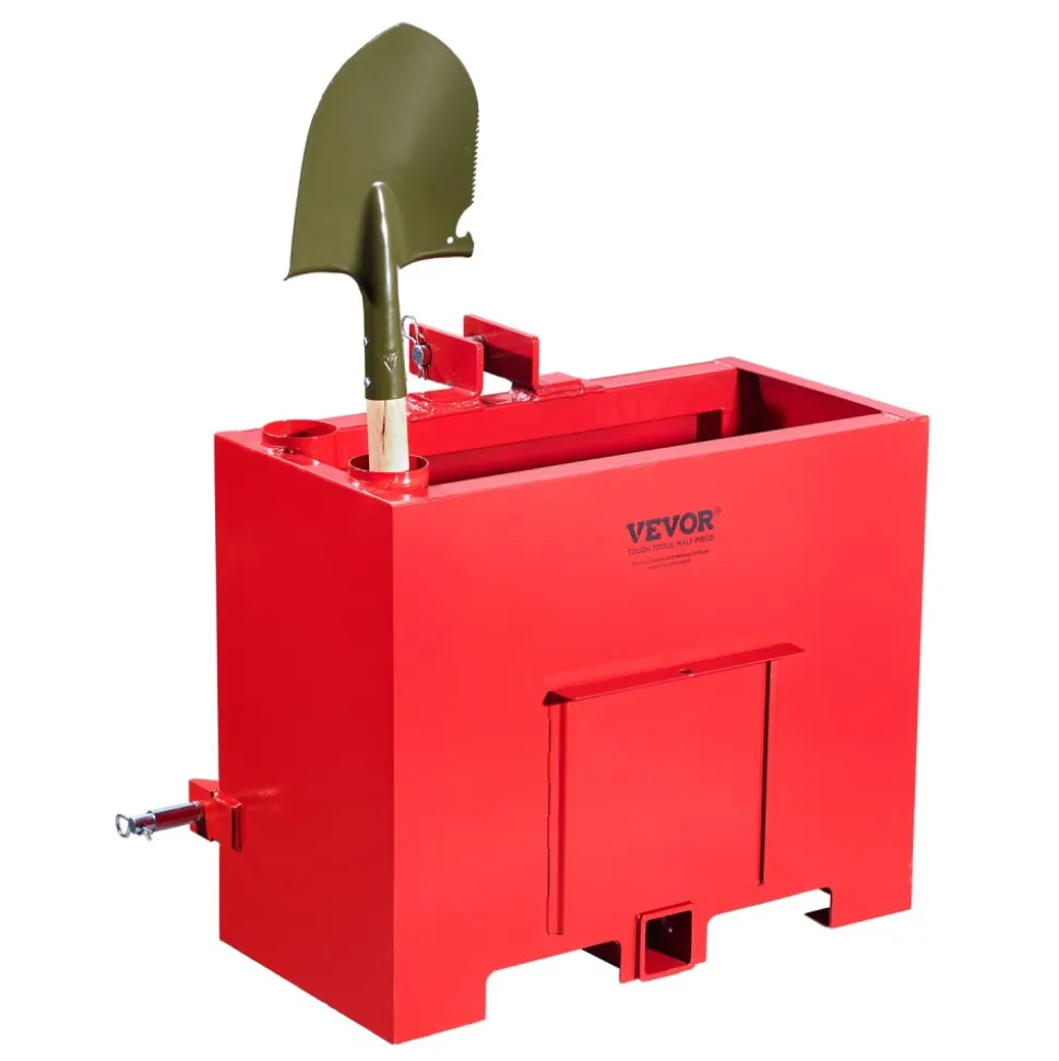 VEVOR Ballast Box, 3-Point Category 1 Tractor Ballast of 800lbs Capacity, for 2 Inch Hitch Receiver, Heavy-Duty Steel 4.3 ft³ Large Volume Loader Attachment with Sliding Door, Red