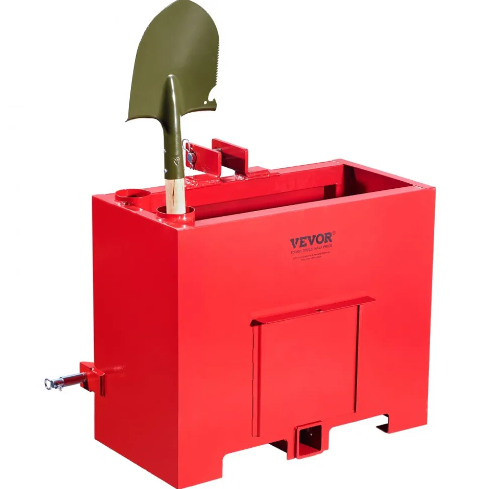 VEVOR Ballast Box, 3-Point Category 1 Tractor Ballast of 800lbs Capacity, for 2 Inch Hitch Receiver, Heavy-Duty Steel 4.3 ft³ Large Volume Loader Attachment with Sliding Door, Red