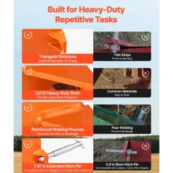 VEVOR Ballast Box, 3-Point Category 1 Tractor Ballast of 800 lbs Capacity, with Standard 2 Inch Hitch Receiver, Heavy-Duty Steel 5 ft³ Large Volume Durable Loader Attachment with Sliding Door, Orange