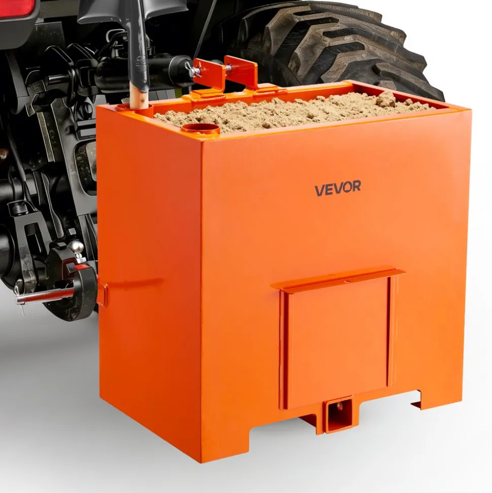 VEVOR Ballast Box, 3-Point Category 1 Tractor Ballast of 800 lbs Capacity, with Standard 2 Inch Hitch Receiver, Heavy-Duty Steel 5 ft³ Large Volume Durable Loader Attachment with Sliding Door, Orange