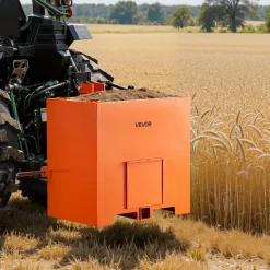 VEVOR Ballast Box, 3-Point Category 1 Tractor Ballast of 800 lbs Capacity, with Standard 2 Inch Hitch Receiver, Heavy-Duty Steel 5 ft³ Large Volume Durable Loader Attachment with Sliding Door, Orange
