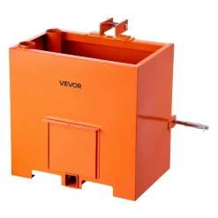 VEVOR Ballast Box, 3-Point Category 1 Tractor Ballast of 800 lbs Capacity, with Standard 2 Inch Hitch Receiver, Heavy-Duty Steel 5 ft³ Large Volume Durable Loader Attachment with Sliding Door, Orange