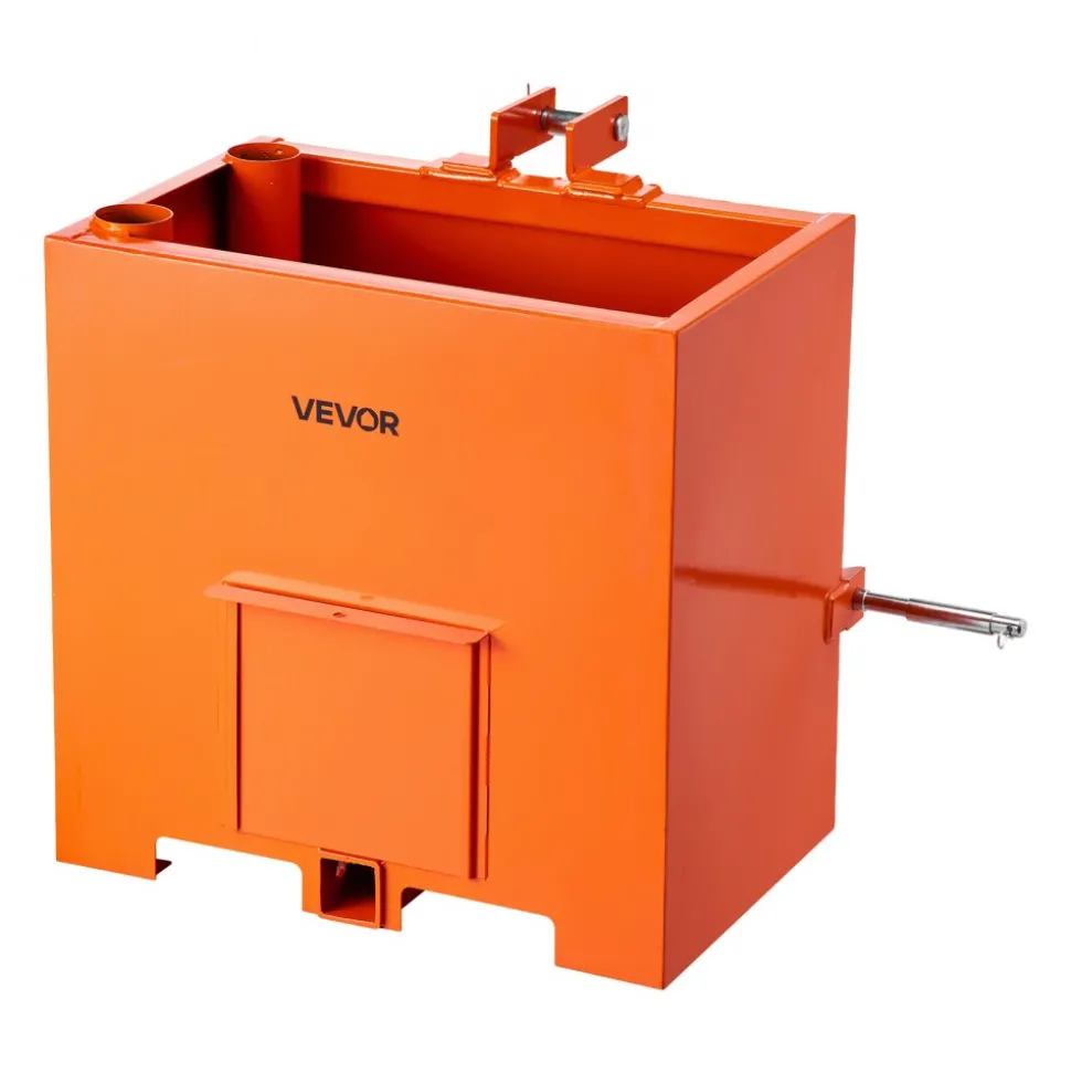 VEVOR Ballast Box, 3-Point Category 1 Tractor Ballast of 800 lbs Capacity, with Standard 2 Inch Hitch Receiver, Heavy-Duty Steel 5 ft³ Large Volume Durable Loader Attachment with Sliding Door, Orange