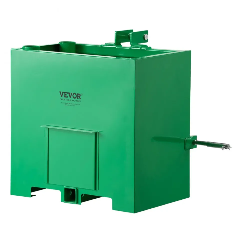 VEVOR Ballast Box, 3-Point Category 1 Tractor Ballast of 800 lbs Capacity, with Standard 2 Inch Hitch Receiver, Heavy-Duty Steel 5 ft³ Large Volume Durable Loader Attachment with Sliding Door, Green