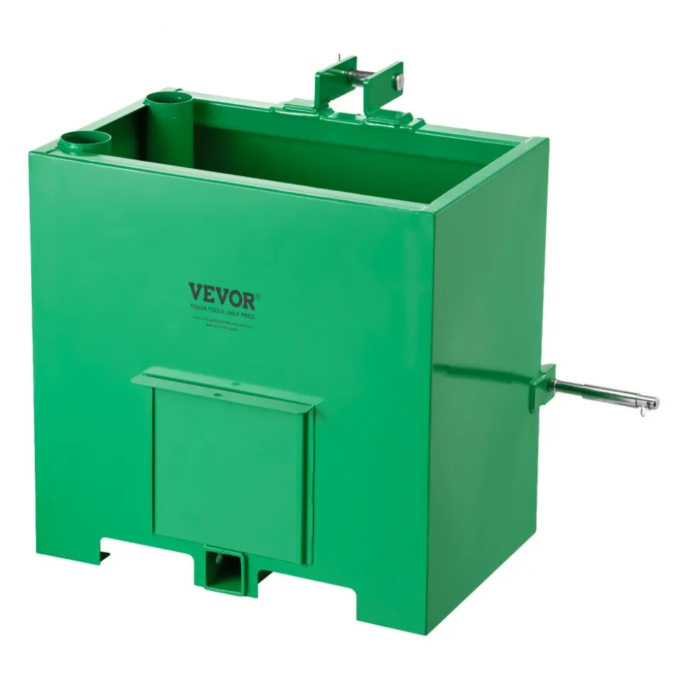 VEVOR Ballast Box, 3-Point Category 1 Tractor Ballast of 800 lbs Capacity, with Standard 2 Inch Hitch Receiver, Heavy-Duty Steel 5 ft³ Large Volume Durable Loader Attachment with Sliding Door, Green