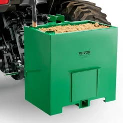 VEVOR Ballast Box, 3-Point Category 1 Tractor Ballast of 800 lbs Capacity, with Standard 2 Inch Hitch Receiver, Heavy-Duty Steel 5 ft³ Large Volume Durable Loader Attachment with Sliding Door, Green