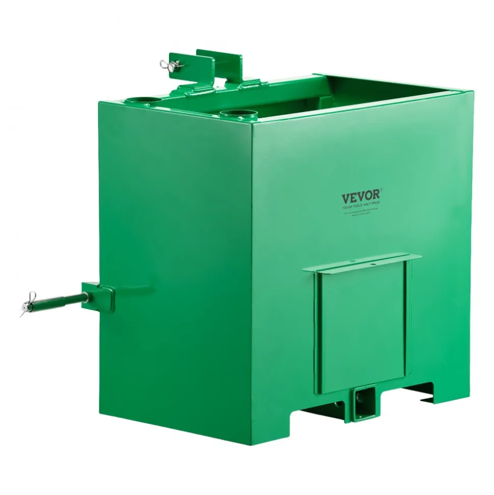 VEVOR Ballast Box, 3-Point Category 1 Tractor Ballast of 800 lbs Capacity, with Standard 2 Inch Hitch Receiver, Heavy-Duty Steel 5 ft³ Large Volume Durable Loader Attachment with Sliding Door, Green