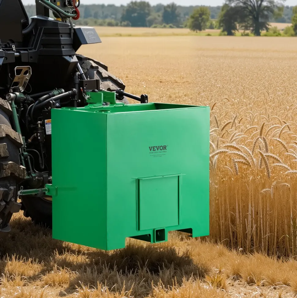 VEVOR Ballast Box, 3-Point Category 1 Tractor Ballast of 800 lbs Capacity, with Standard 2 Inch Hitch Receiver, Heavy-Duty Steel 5 ft³ Large Volume Durable Loader Attachment with Sliding Door, Green