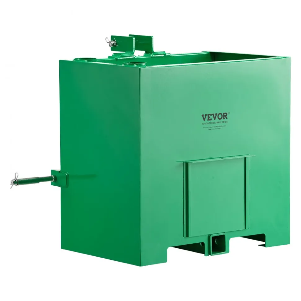 VEVOR Ballast Box, 3-Point Category 1 Tractor Ballast of 800 lbs Capacity, with Standard 2 Inch Hitch Receiver, Heavy-Duty Steel 5 ft³ Large Volume Durable Loader Attachment with Sliding Door, Green