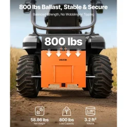 VEVOR Ballast Box, 3-Point Category 1 Tractor Ballast of 800 lbs Capacity, Standard 2 Inch Hitch Receiver, Heavy-Duty Steel 3.2 ft³ Large Volume Durable Loader Attachment with Sliding Door, Orange