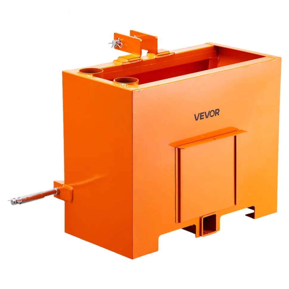 VEVOR Ballast Box, 3-Point Category 1 Tractor Ballast of 800 lbs Capacity, Standard 2 Inch Hitch Receiver, Heavy-Duty Steel 3.2 ft³ Large Volume Durable Loader Attachment with Sliding Door, Orange