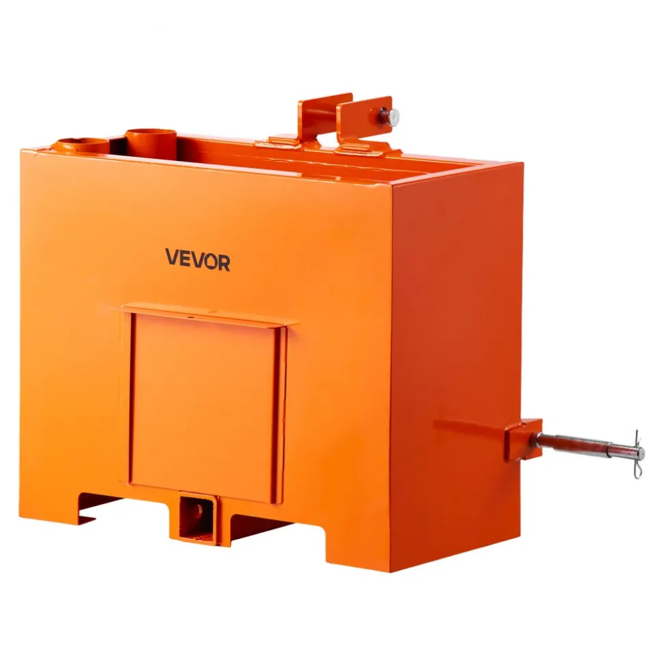VEVOR Ballast Box, 3-Point Category 1 Tractor Ballast of 800 lbs Capacity, Standard 2 Inch Hitch Receiver, Heavy-Duty Steel 3.2 ft³ Large Volume Durable Loader Attachment with Sliding Door, Orange