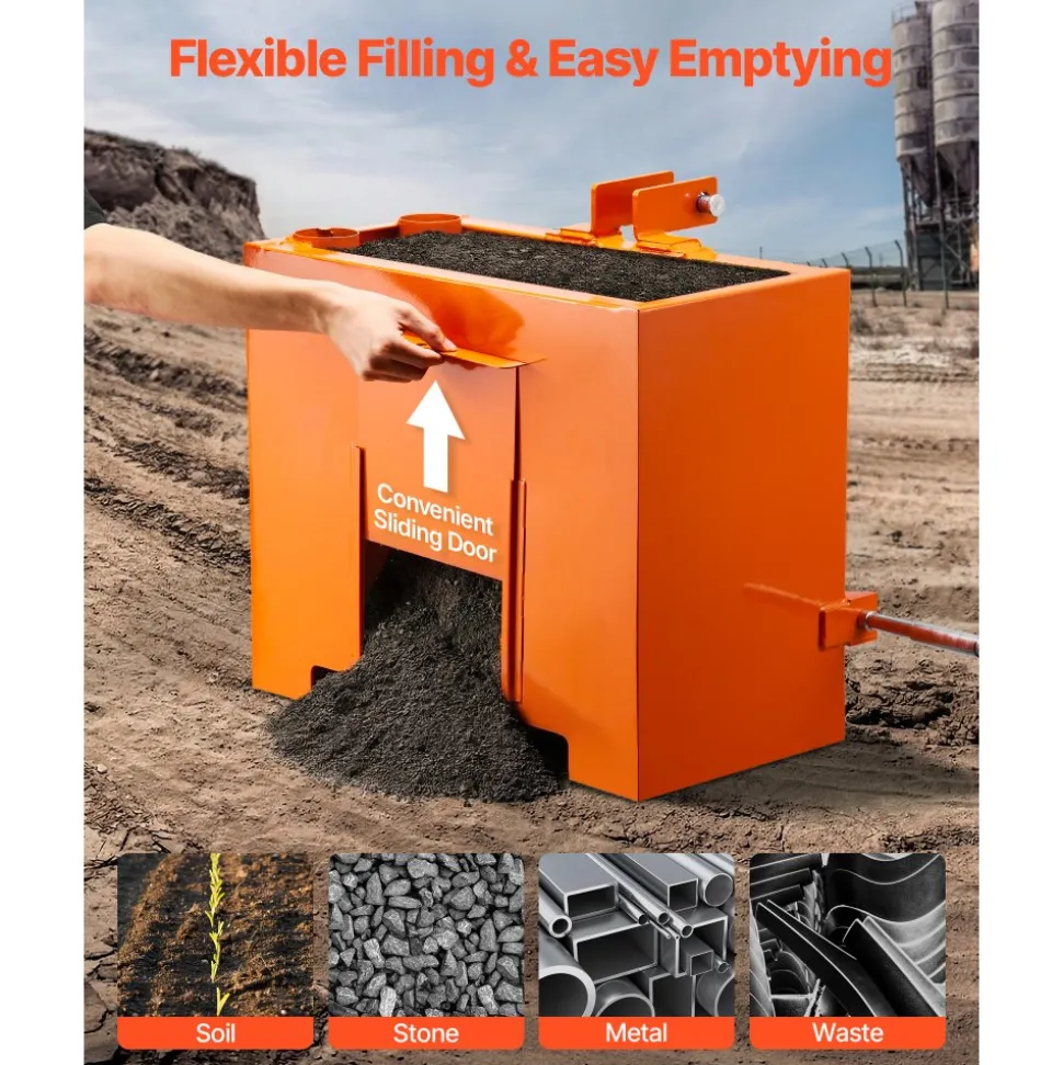 VEVOR Ballast Box, 3-Point Category 1 Tractor Ballast of 800 lbs Capacity, Standard 2 Inch Hitch Receiver, Heavy-Duty Steel 3.2 ft³ Large Volume Durable Loader Attachment with Sliding Door, Orange