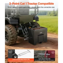 VEVOR Ballast Box, 3-Point Category 1 Tractor Ballast of 800 lbs Capacity, with Standard 2 Inch Hitch Receiver, Heavy-Duty Steel 3.2 ft³ Large Volume Durable Loader Attachment with Sliding Door, Black