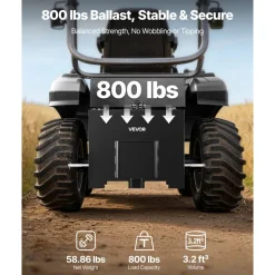 VEVOR Ballast Box, 3-Point Category 1 Tractor Ballast of 800 lbs Capacity, with Standard 2 Inch Hitch Receiver, Heavy-Duty Steel 3.2 ft³ Large Volume Durable Loader Attachment with Sliding Door, Black