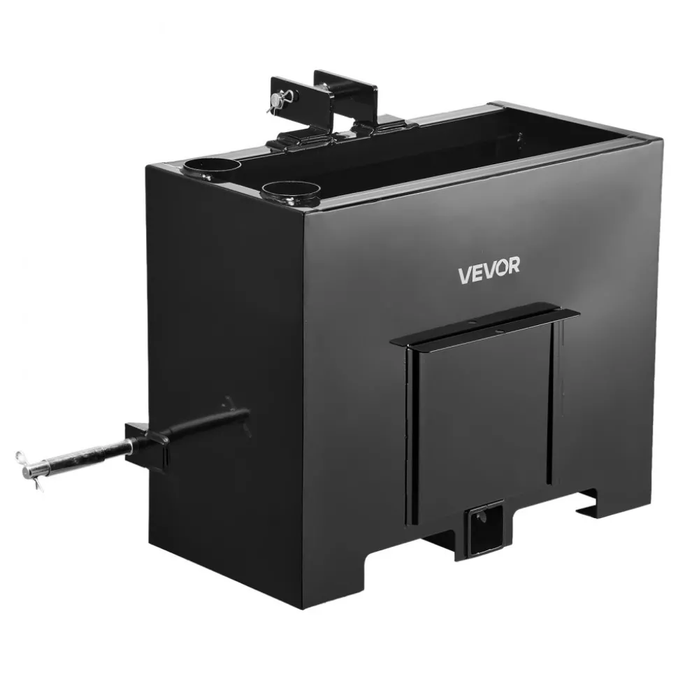 VEVOR Ballast Box, 3-Point Category 1 Tractor Ballast of 800 lbs Capacity, with Standard 2 Inch Hitch Receiver, Heavy-Duty Steel 3.2 ft³ Large Volume Durable Loader Attachment with Sliding Door, Black