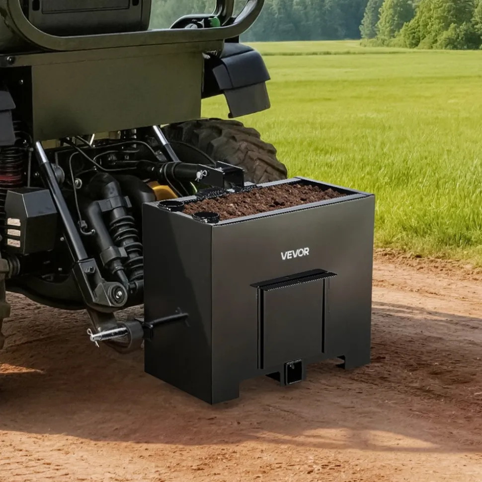 VEVOR Ballast Box, 3-Point Category 1 Tractor Ballast of 800 lbs Capacity, with Standard 2 Inch Hitch Receiver, Heavy-Duty Steel 3.2 ft³ Large Volume Durable Loader Attachment with Sliding Door, Black