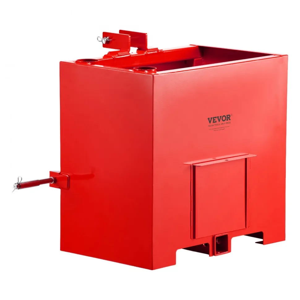 VEVOR Ballast Box, 3-Point Category 1 Tractor Ballast of 800 lbs Capacity, with Standard 2 Inch Hitch Receiver, Heavy-Duty Steel 5 ft³ Large Volume Durable Loader Attachment with Sliding Door, Red