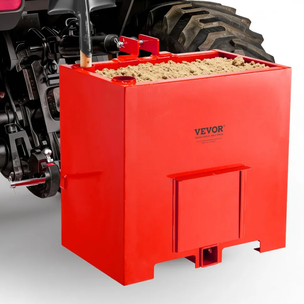 VEVOR Ballast Box, 3-Point Category 1 Tractor Ballast of 800 lbs Capacity, with Standard 2 Inch Hitch Receiver, Heavy-Duty Steel 5 ft³ Large Volume Durable Loader Attachment with Sliding Door, Red