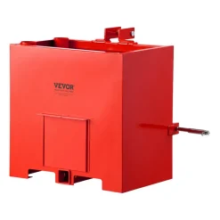 VEVOR Ballast Box, 3-Point Category 1 Tractor Ballast of 800 lbs Capacity, with Standard 2 Inch Hitch Receiver, Heavy-Duty Steel 5 ft³ Large Volume Durable Loader Attachment with Sliding Door, Red