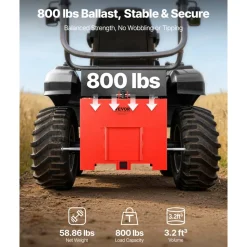 VEVOR Ballast Box, 3-Point Category 1 Tractor Ballast of 800 lbs Capacity, with Standard 2 Inch Hitch Receiver, Heavy-Duty Steel 3.2 ft³ Large Volume Durable Loader Attachment with Sliding Door, Red