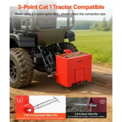 VEVOR Ballast Box, 3-Point Category 1 Tractor Ballast of 800 lbs Capacity, with Standard 2 Inch Hitch Receiver, Heavy-Duty Steel 3.2 ft³ Large Volume Durable Loader Attachment with Sliding Door, Red