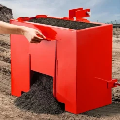 VEVOR Ballast Box, 3-Point Category 1 Tractor Ballast of 800 lbs Capacity, with Standard 2 Inch Hitch Receiver, Heavy-Duty Steel 3.2 ft³ Large Volume Durable Loader Attachment with Sliding Door, Red