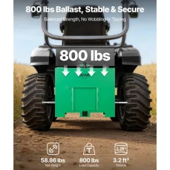 VEVOR Ballast Box, 3-Point Category 1 Tractor Ballast of 800 lbs Capacity, with Standard 2 Inch Hitch Receiver, Heavy-Duty Steel 3.2 ft³ Large Volume Durable Loader Attachment with Sliding Door, Green