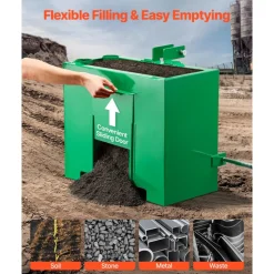 VEVOR Ballast Box, 3-Point Category 1 Tractor Ballast of 800 lbs Capacity, with Standard 2 Inch Hitch Receiver, Heavy-Duty Steel 3.2 ft³ Large Volume Durable Loader Attachment with Sliding Door, Green
