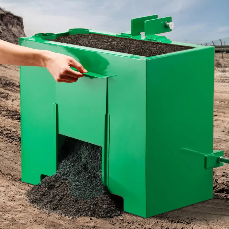 VEVOR Ballast Box, 3-Point Category 1 Tractor Ballast of 800 lbs Capacity, with Standard 2 Inch Hitch Receiver, Heavy-Duty Steel 3.2 ft³ Large Volume Durable Loader Attachment with Sliding Door, Green