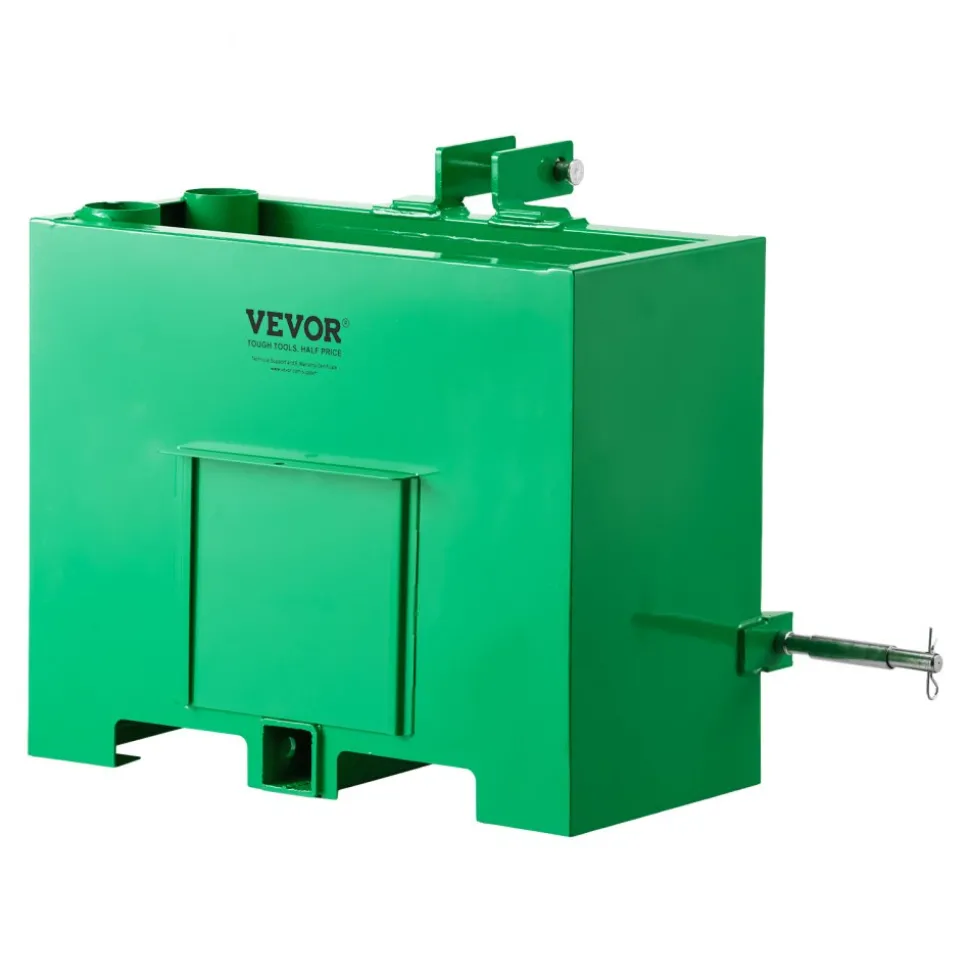 VEVOR Ballast Box, 3-Point Category 1 Tractor Ballast of 800 lbs Capacity, with Standard 2 Inch Hitch Receiver, Heavy-Duty Steel 3.2 ft³ Large Volume Durable Loader Attachment with Sliding Door, Green
