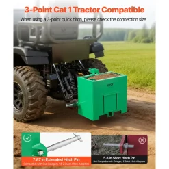 VEVOR Ballast Box, 3-Point Category 1 Tractor Ballast of 800 lbs Capacity, with Standard 2 Inch Hitch Receiver, Heavy-Duty Steel 3.2 ft³ Large Volume Durable Loader Attachment with Sliding Door, Green