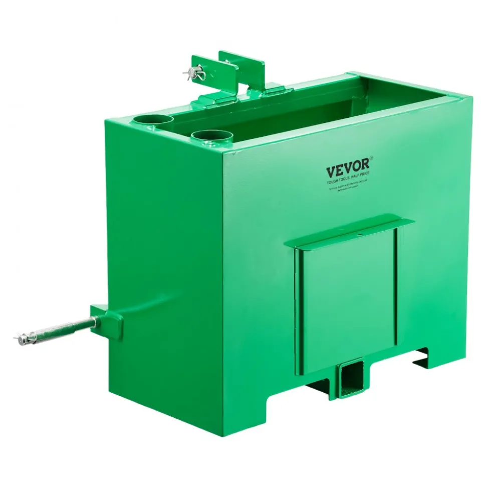 VEVOR Ballast Box, 3-Point Category 1 Tractor Ballast of 800 lbs Capacity, with Standard 2 Inch Hitch Receiver, Heavy-Duty Steel 3.2 ft³ Large Volume Durable Loader Attachment with Sliding Door, Green