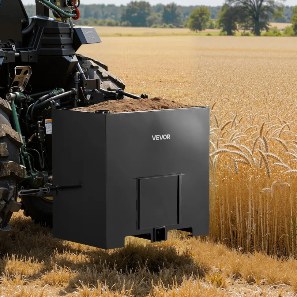 VEVOR Ballast Box, 3-Point Category 1 Tractor Ballast of 800 lbs Capacity, with Standard 2 Inch Hitch Receiver, Heavy-Duty Steel 5 ft³ Large Volume Durable Loader Attachment with Sliding Door, Black